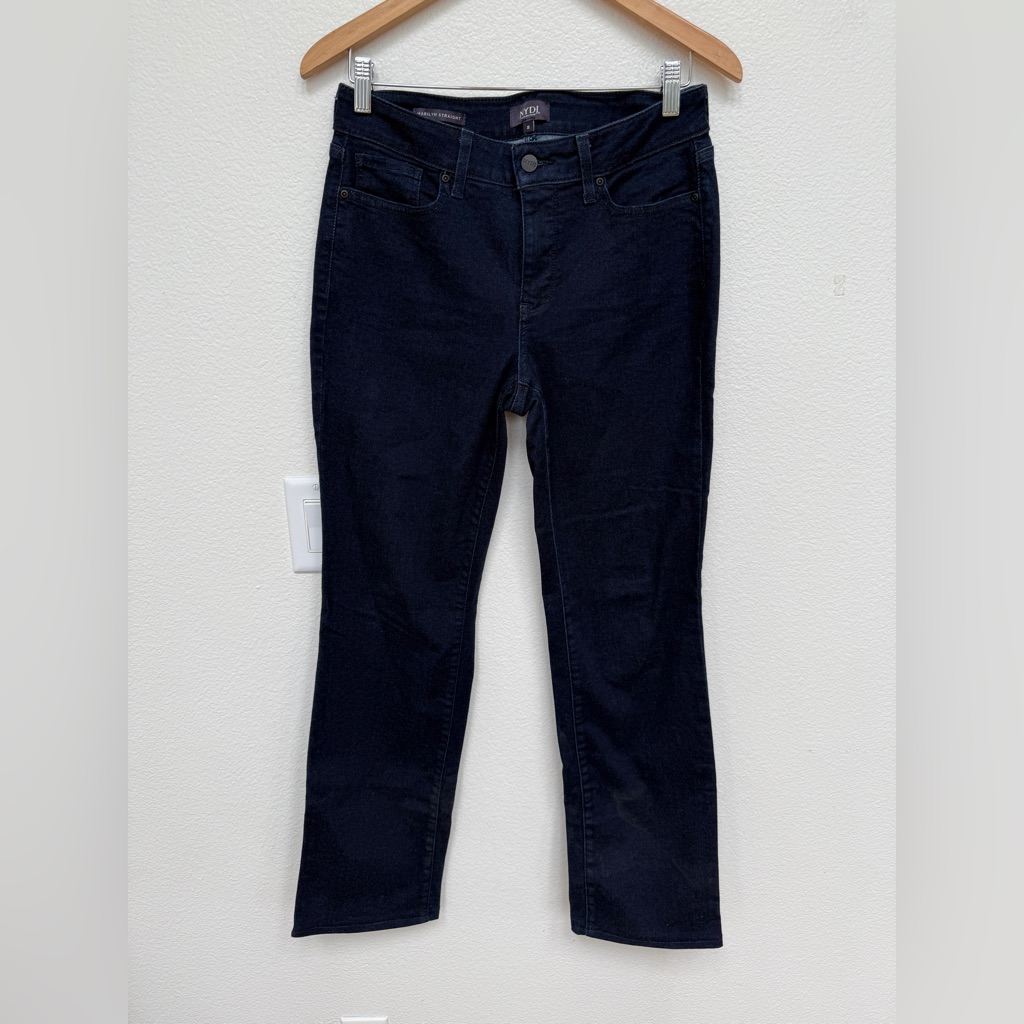 Nydj Marilyn Straight Jeans Dark Wash Size 8